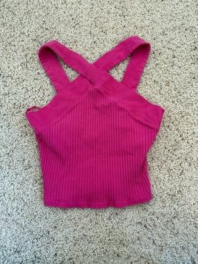 Zara Ribbed Cross-Back Tank Top - Fuchsia